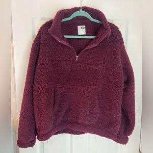 SO maroon pullover sweater with half zip and front pouch. Like new, never worn.